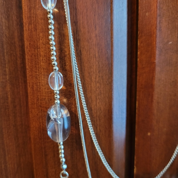 Silver Long Necklace Chain three layers with beads - Picture 8 of 10